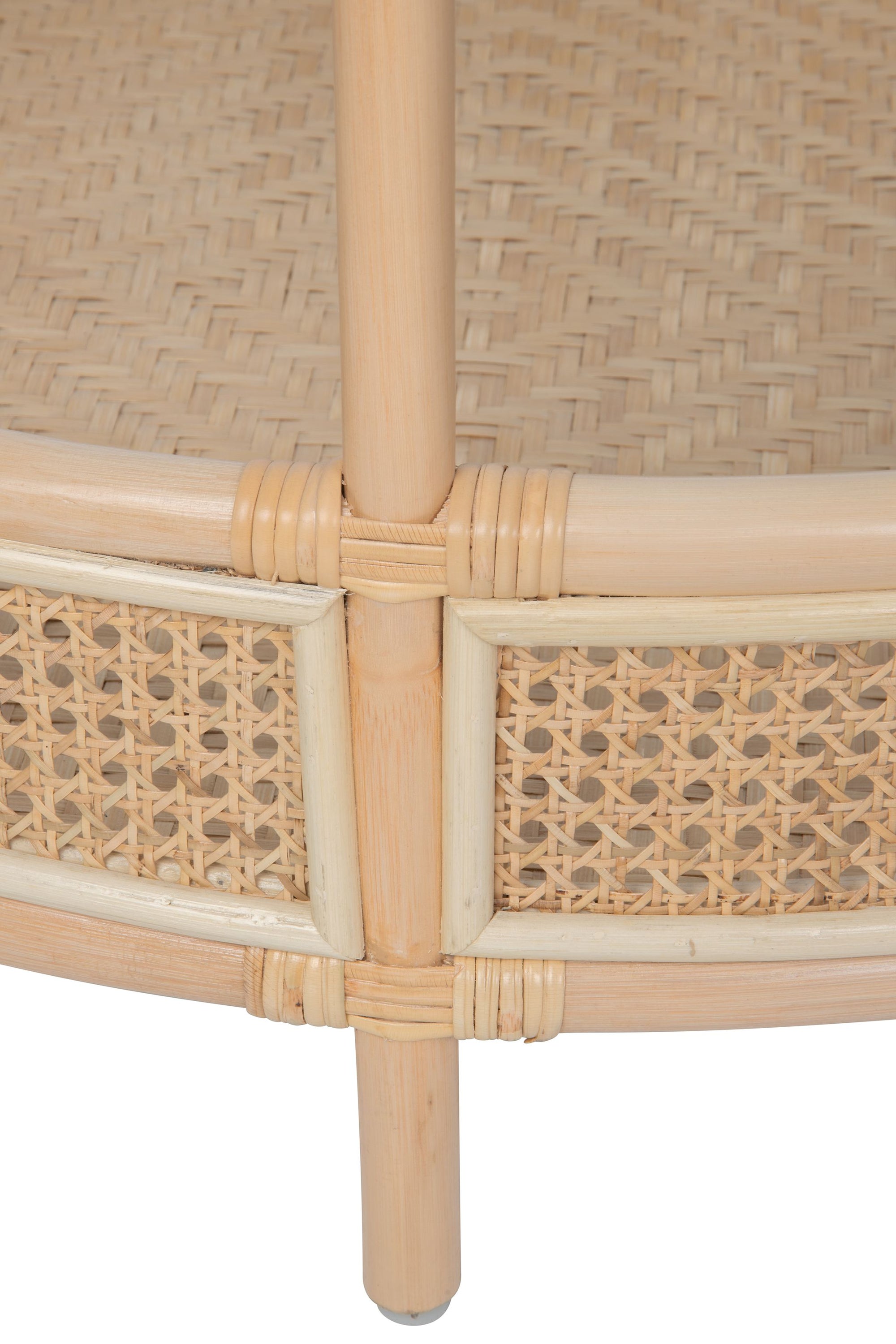 Latitude Rattan Cane Round 2-Tier Open Shelf Coffee Table with Glass Top, Natural