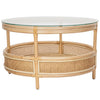 Latitude Rattan Cane Round 2-Tier Open Shelf Coffee Table with Glass Top, Natural