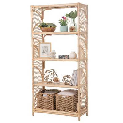 Sunrise Natural Rattan Bookshelf with 4 Shelves - Freestanding Display Shelving Unit -  Storage Bookshelf