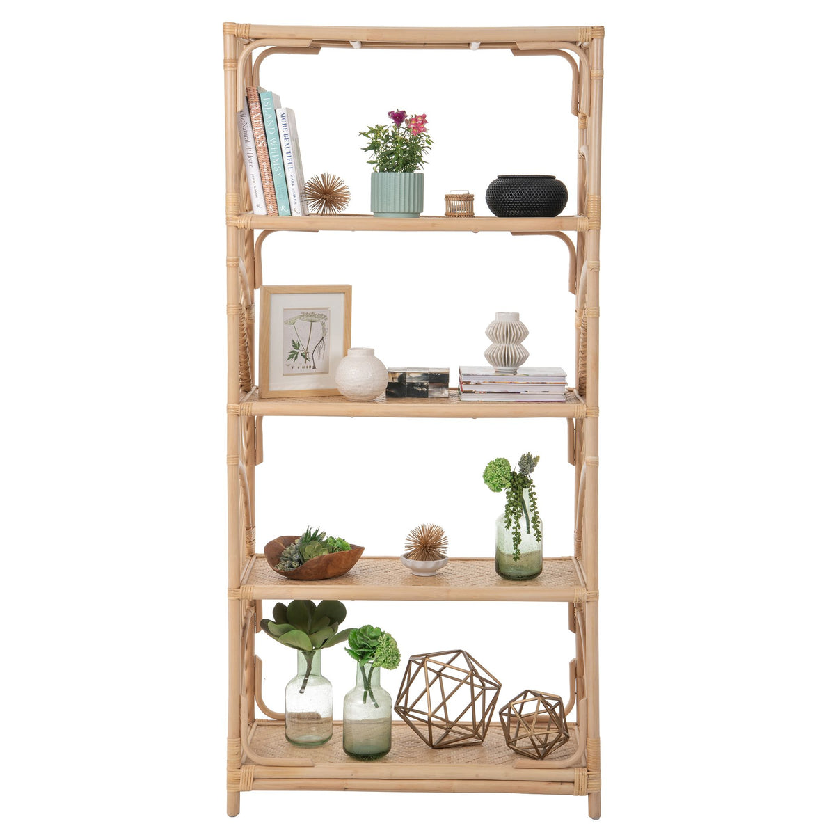Sunrise Natural Rattan Bookshelf with 4 Shelves - Freestanding Display Shelving Unit -  Storage Bookshelf
