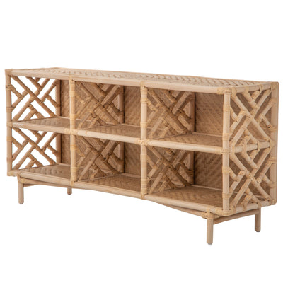 Chippendale Rattan Bookshelf & Console Table with 6 Slots for Storage - Freestanding Display Unit with Fixed Shelves