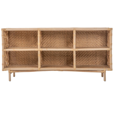 Chippendale Rattan Bookshelf & Console Table with 6 Slots for Storage - Freestanding Display Unit with Fixed Shelves