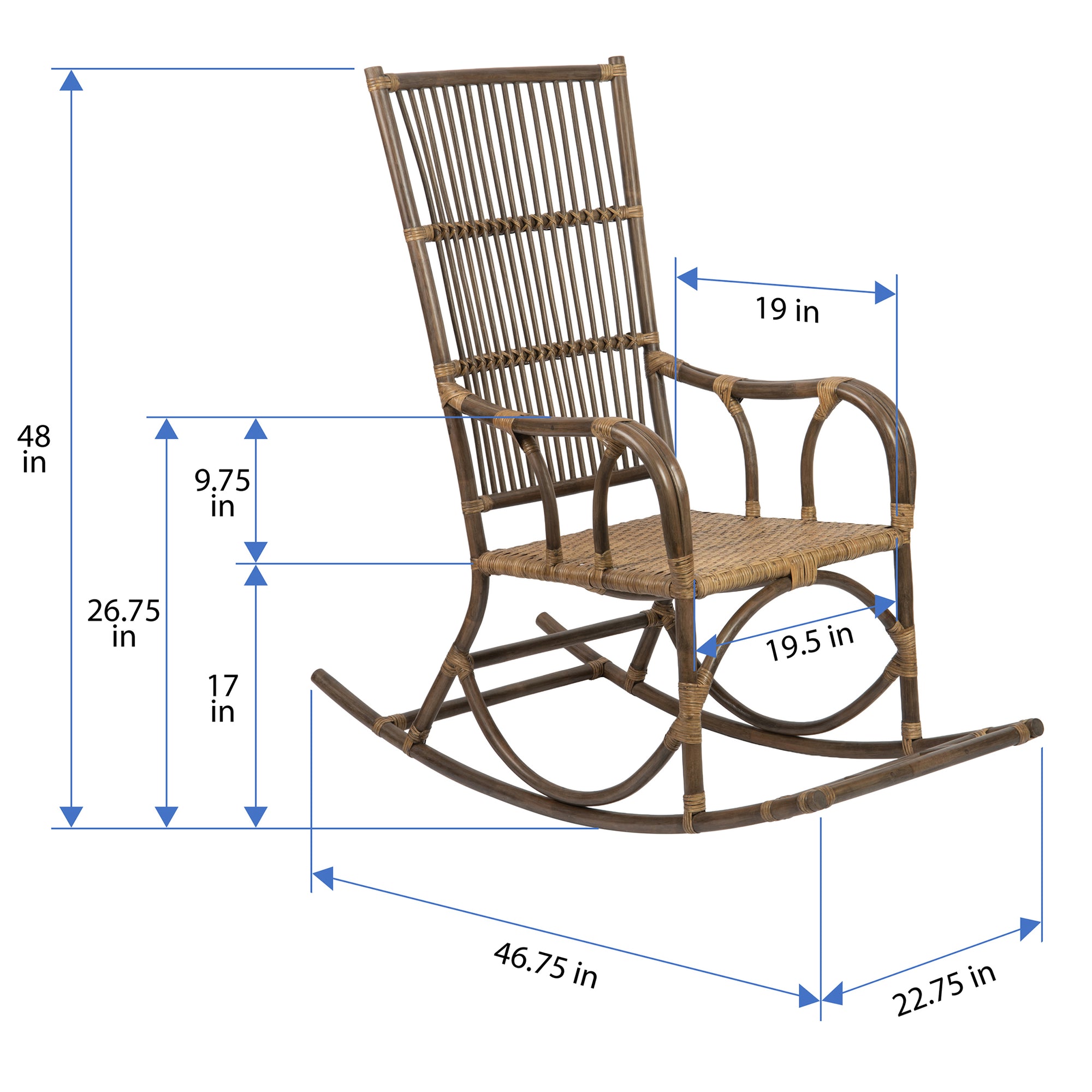 Rattan Loop Edged Classic Rocking Chair, Antique Brown
