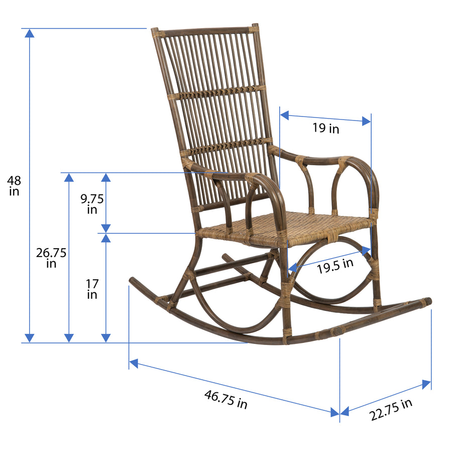 Rattan Loop Edged Classic Rocking Chair, Antique Brown