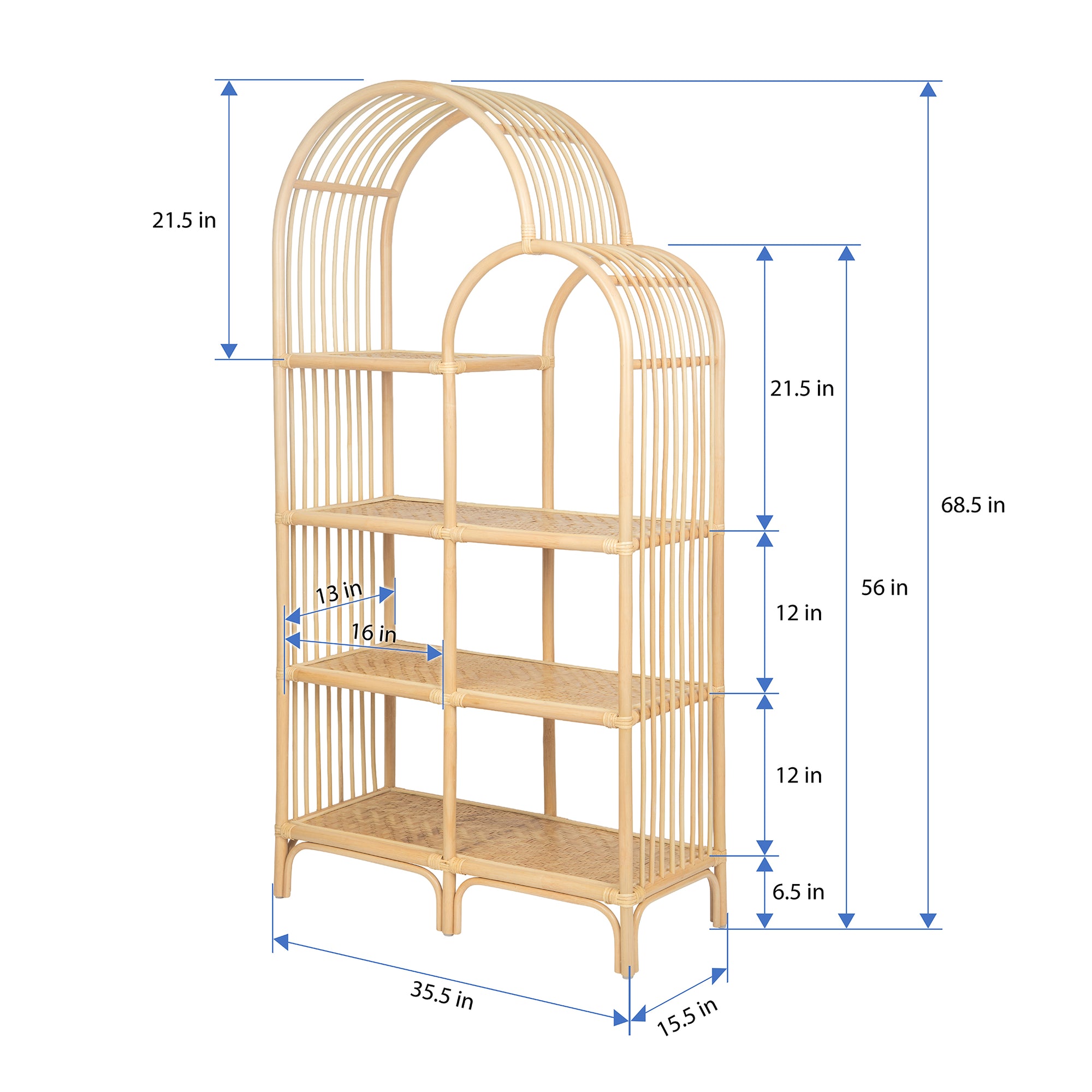 Aska Arched Rattan Shelving Unit an Bookcase, Natural