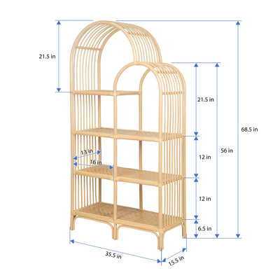 Aska Arched Rattan Shelving Unit an Bookcase, Natural