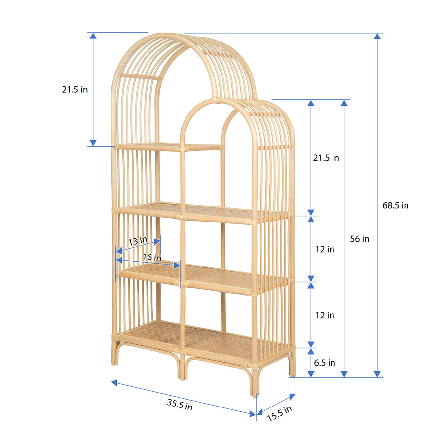 Aska Arched Rattan Shelving Unit an Bookcase, Natural