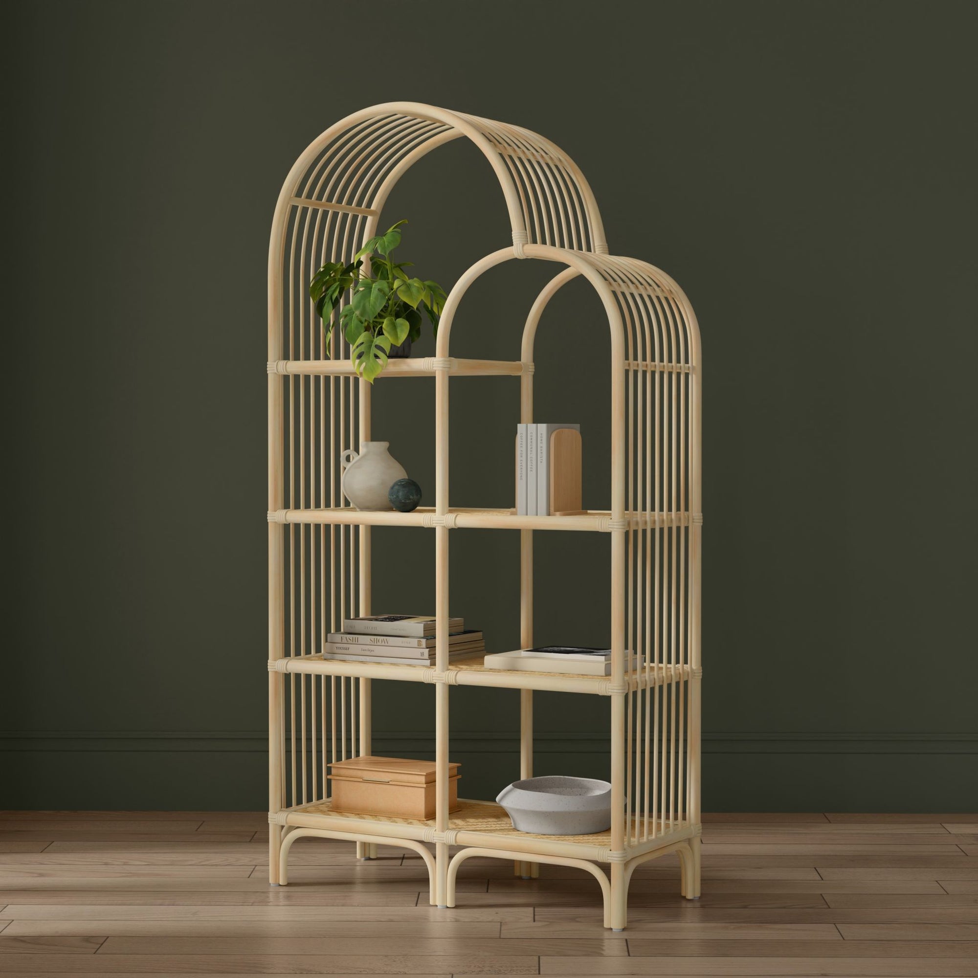 Aska Arched Rattan Shelving Unit an Bookcase, Natural