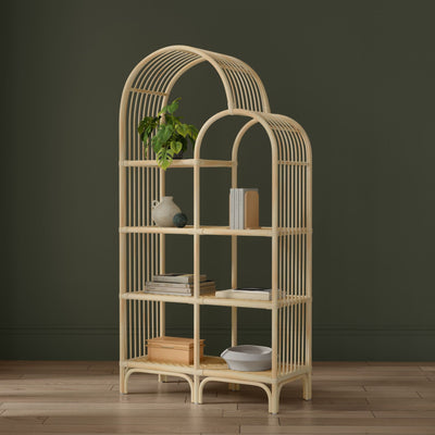 Aska Arched Rattan Shelving Unit an Bookcase, Natural