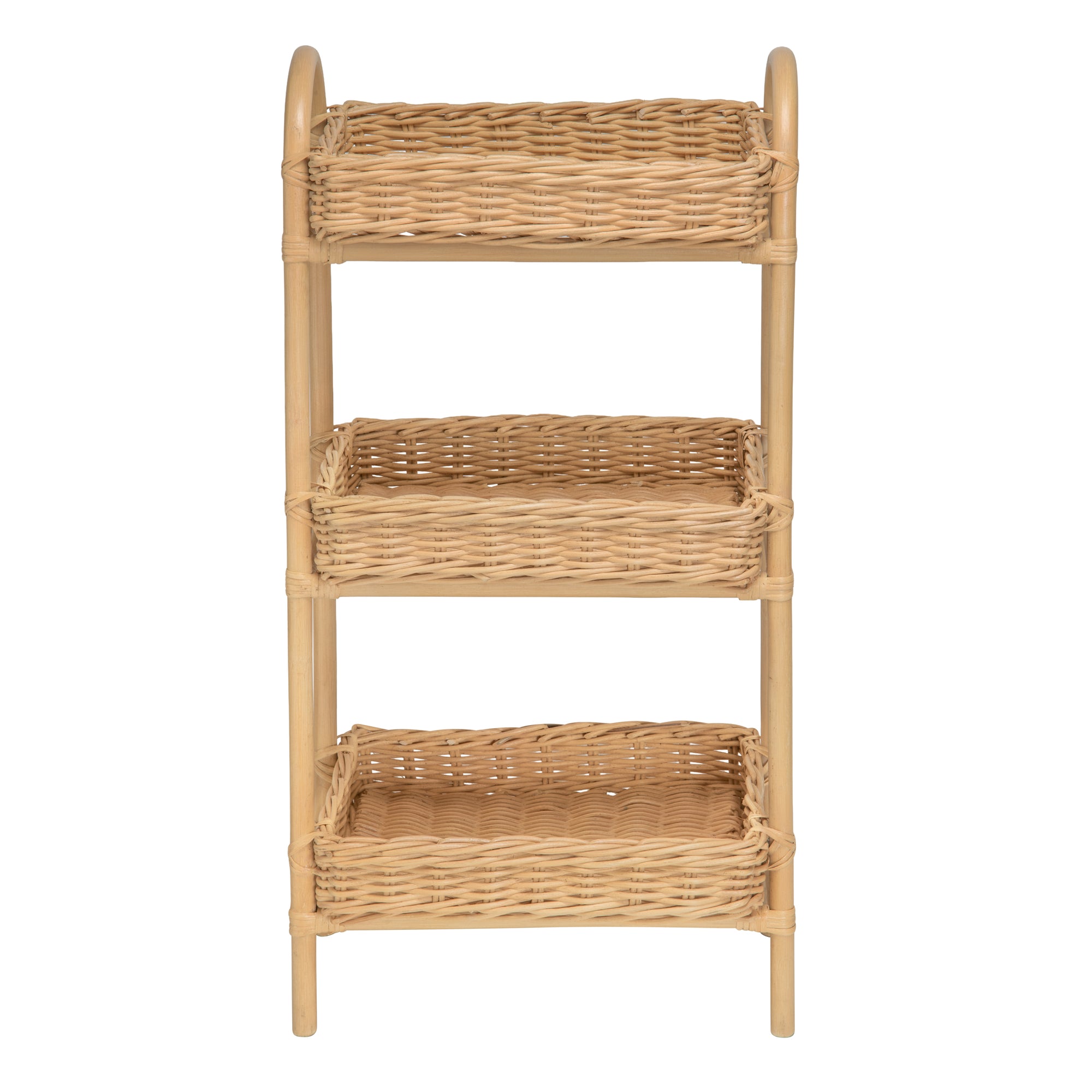 Rattan Three Tier Storage Basket Stand and Shelving Unit, Natural
