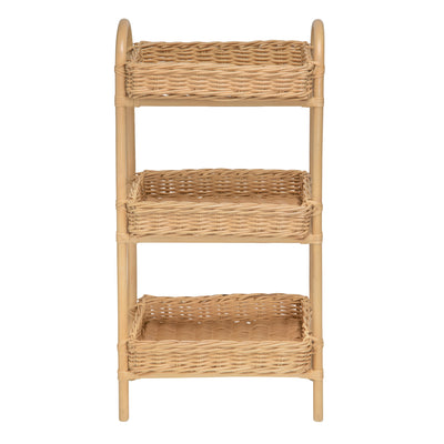 Rattan Three Tier Storage Basket Stand and Shelving Unit, Natural