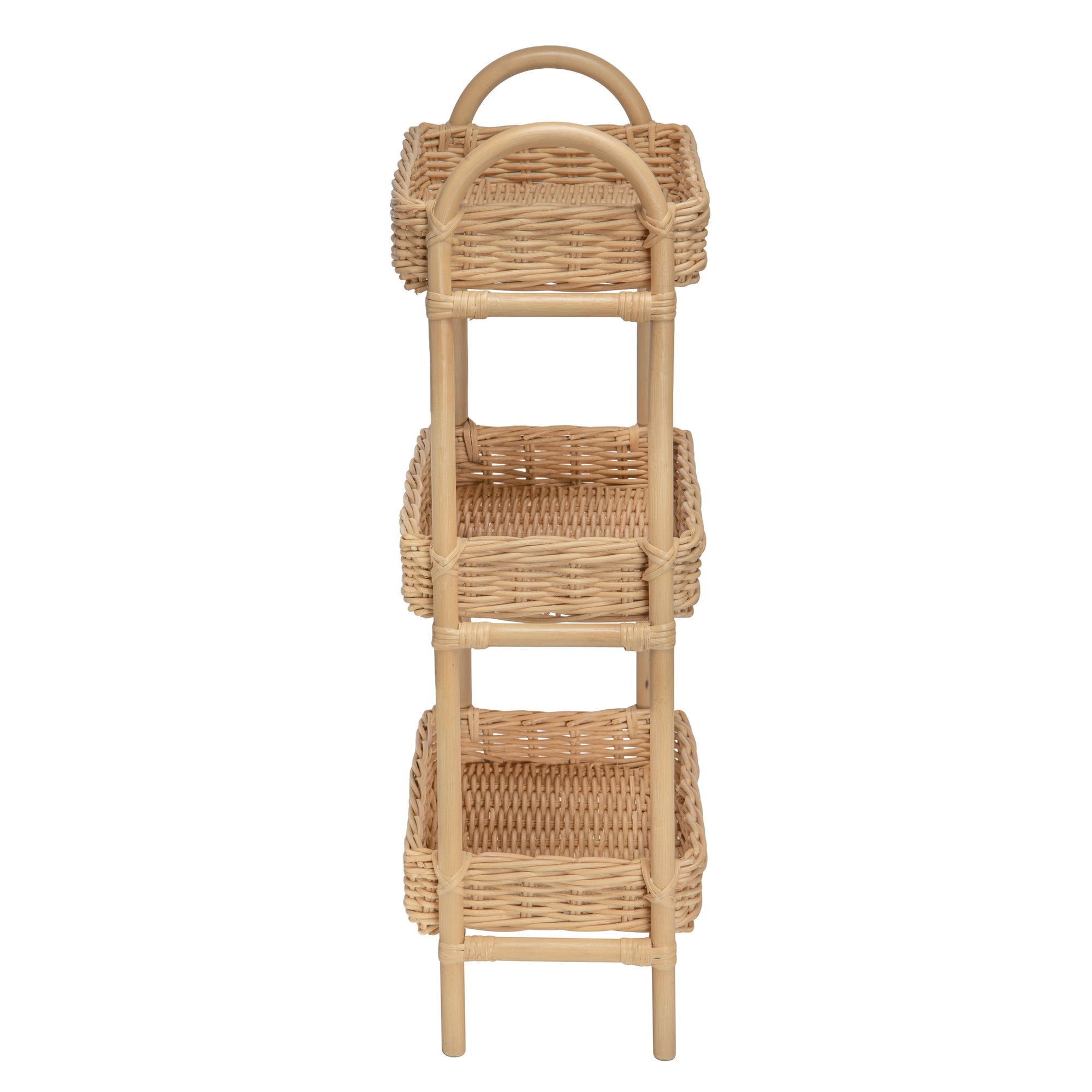 Rattan Three Tier Storage Basket Stand and Shelving Unit, Natural