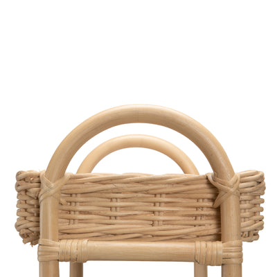 Rattan Three Tier Storage Basket Stand and Shelving Unit, Natural