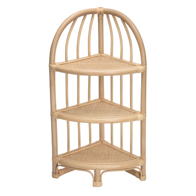 Rattan Three Tier Corner Low Shelf Unit and Stand, Natural