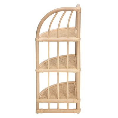 Rattan Three Tier Corner Low Shelf Unit and Stand, Natural