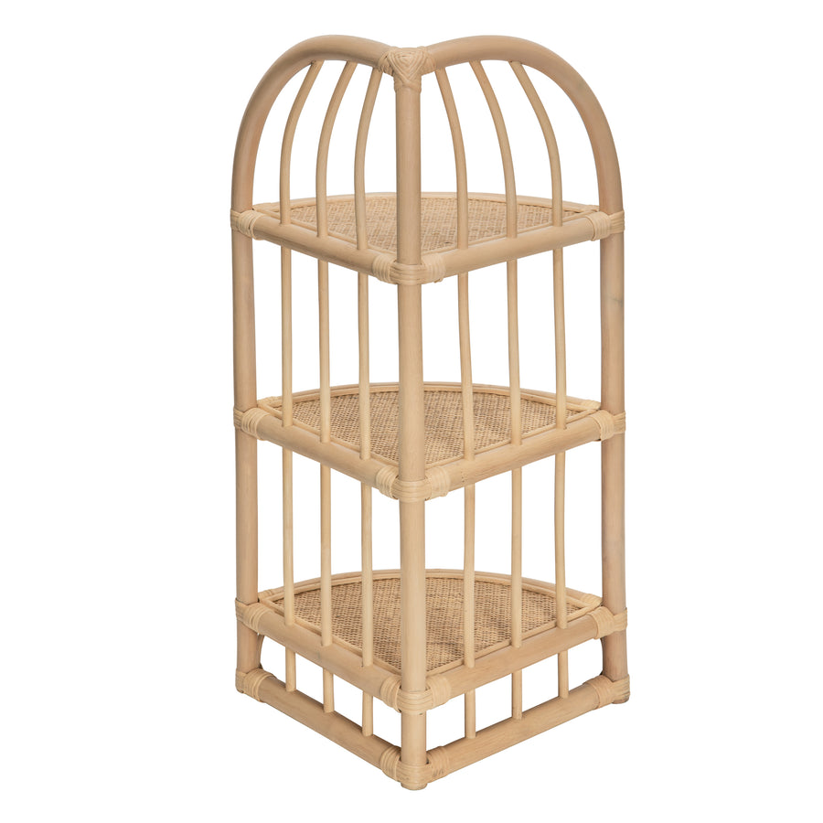 Rattan Three Tier Corner Low Shelf Unit and Stand, Natural
