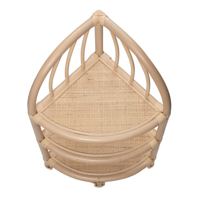 Rattan Three Tier Corner Low Shelf Unit and Stand, Natural