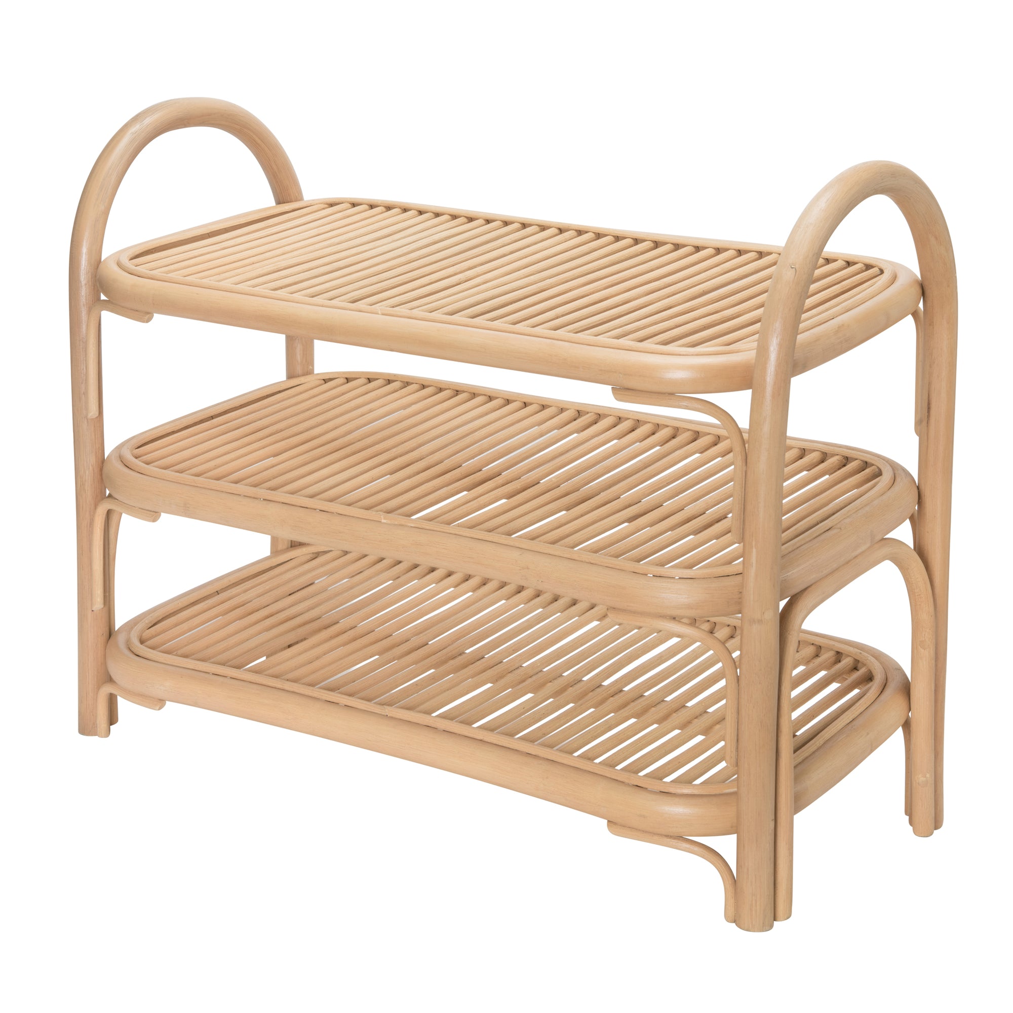 Rattan Three Tier Shoe Rack and Shelf, Natural