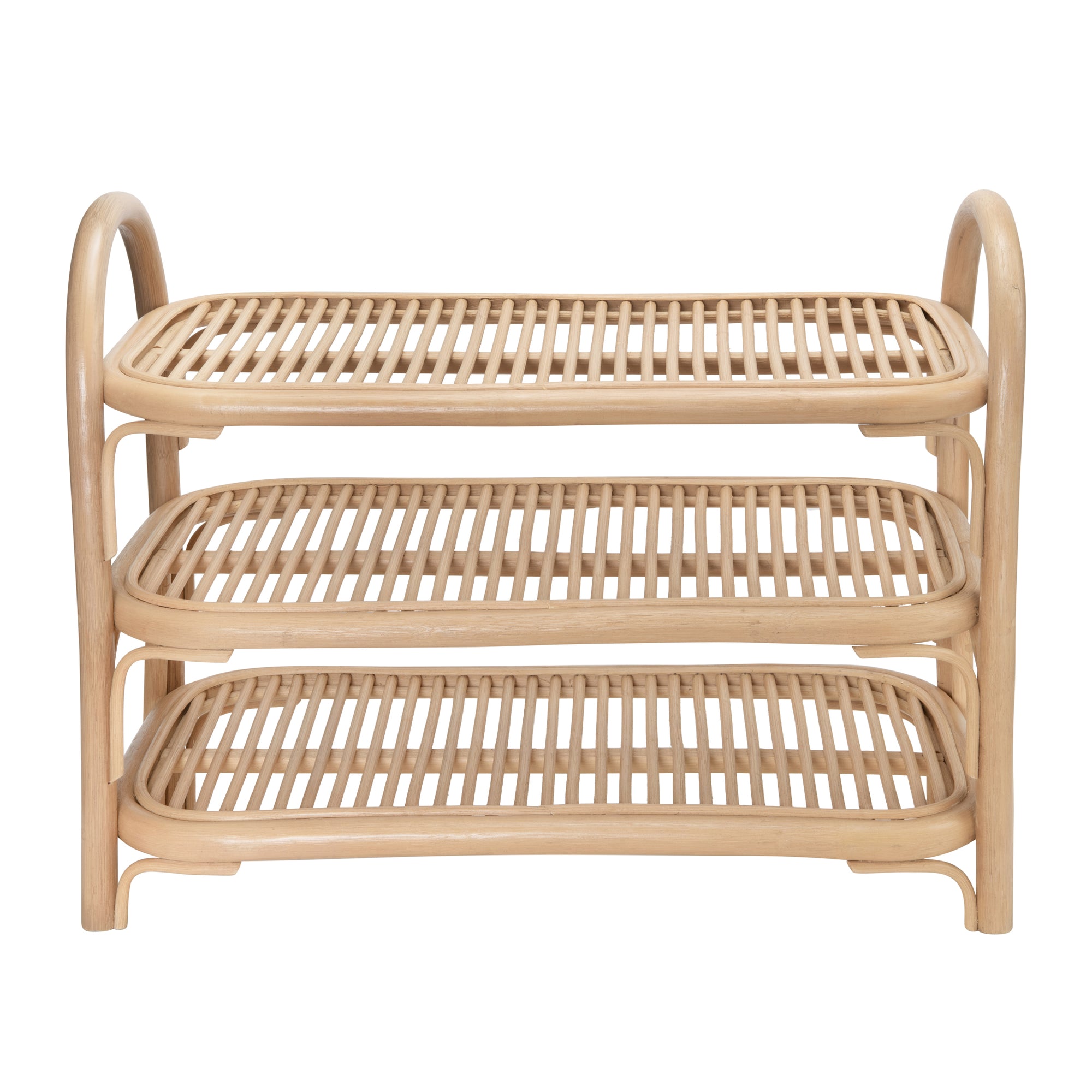 Rattan Three Tier Shoe Rack and Shelf, Natural