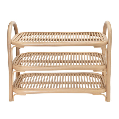 Rattan Three Tier Shoe Rack and Shelf, Natural