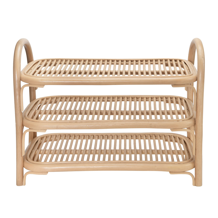 Rattan Three Tier Shoe Rack and Shelf, Natural