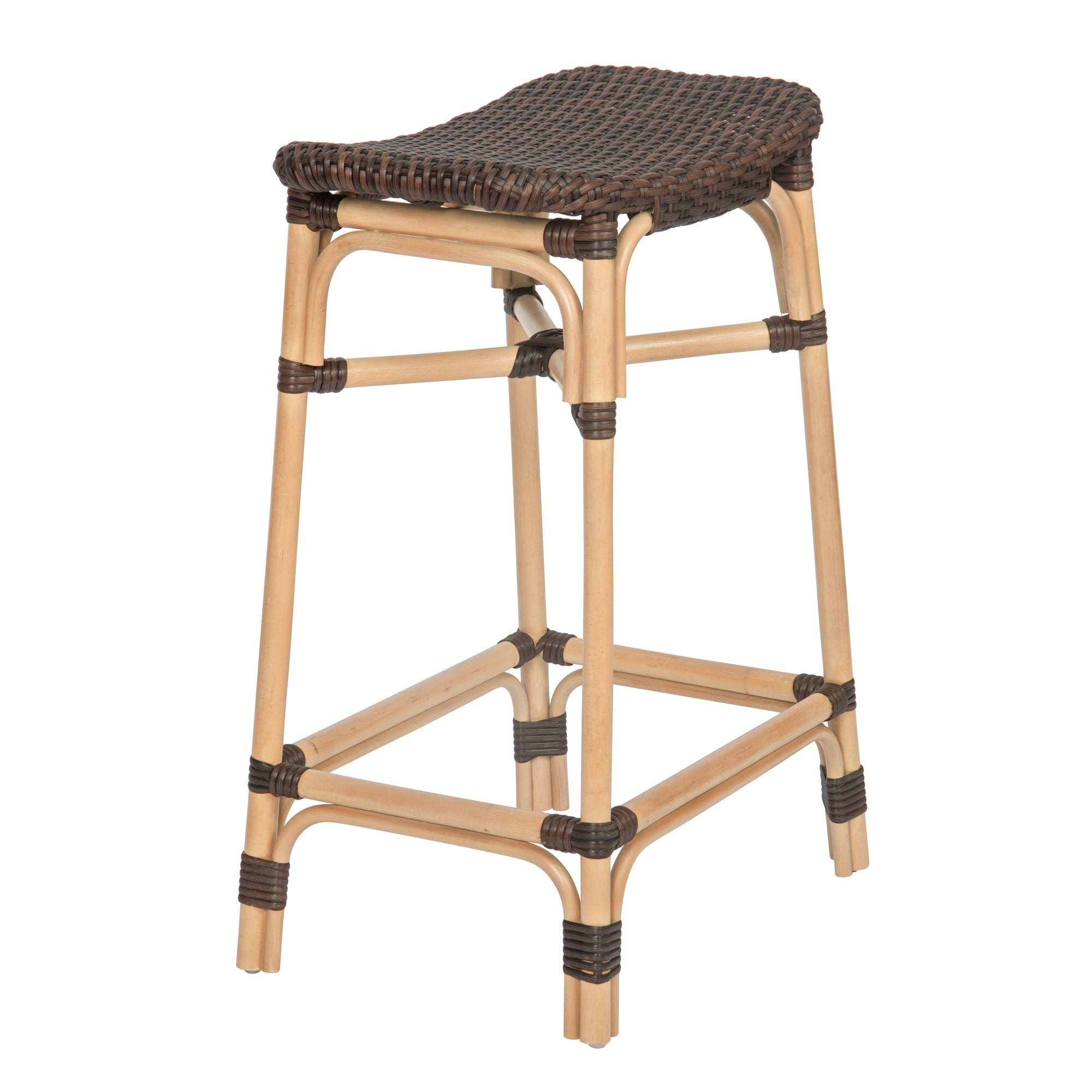 Rattan-Poly Rattan Saddle Counter Stool, Dark Brown