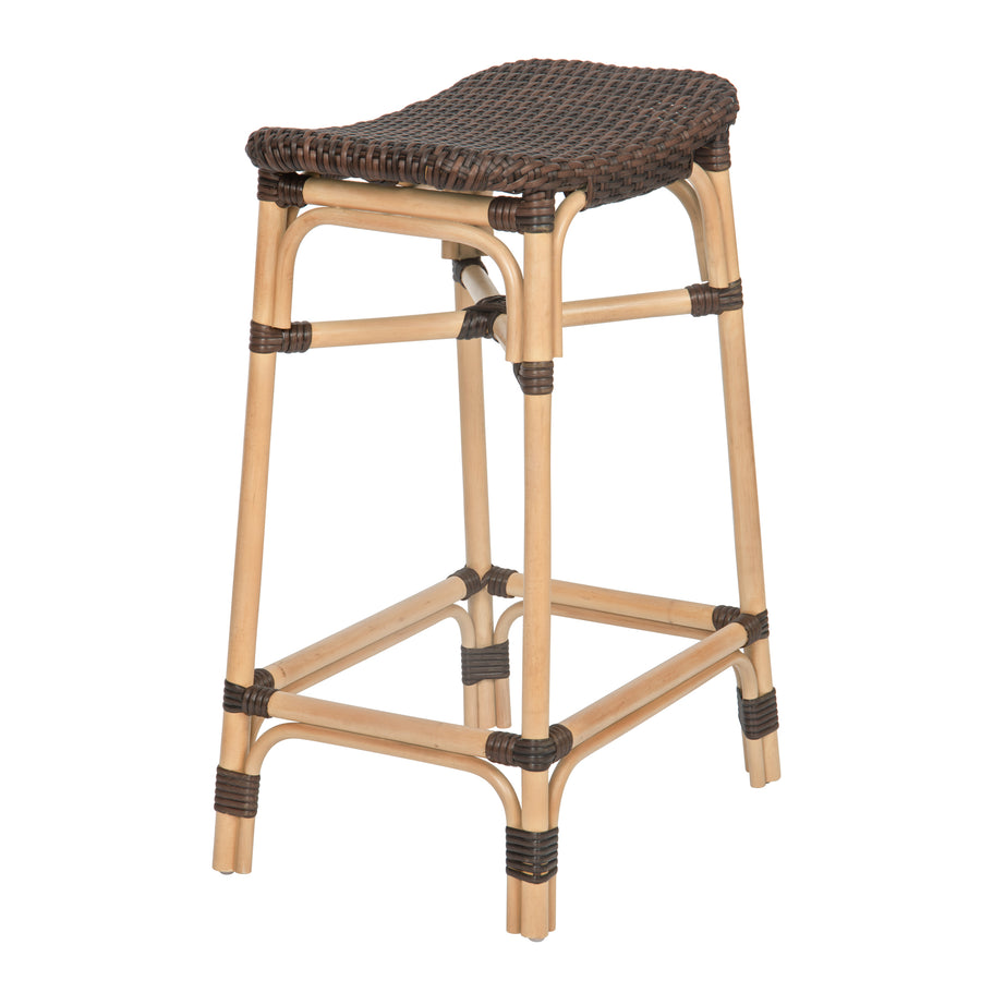 Rattan-Poly Rattan Saddle Counter Stool, Dark Brown