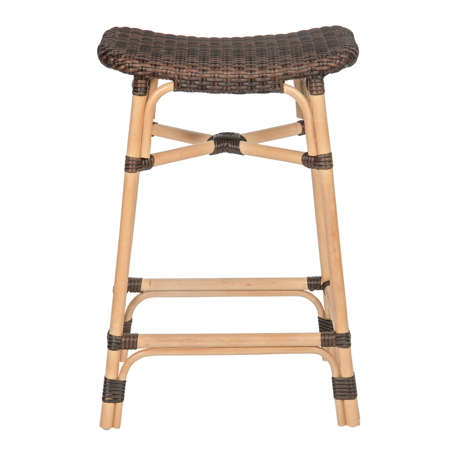 Rattan-Poly Rattan Saddle Counter Stool, Dark Brown