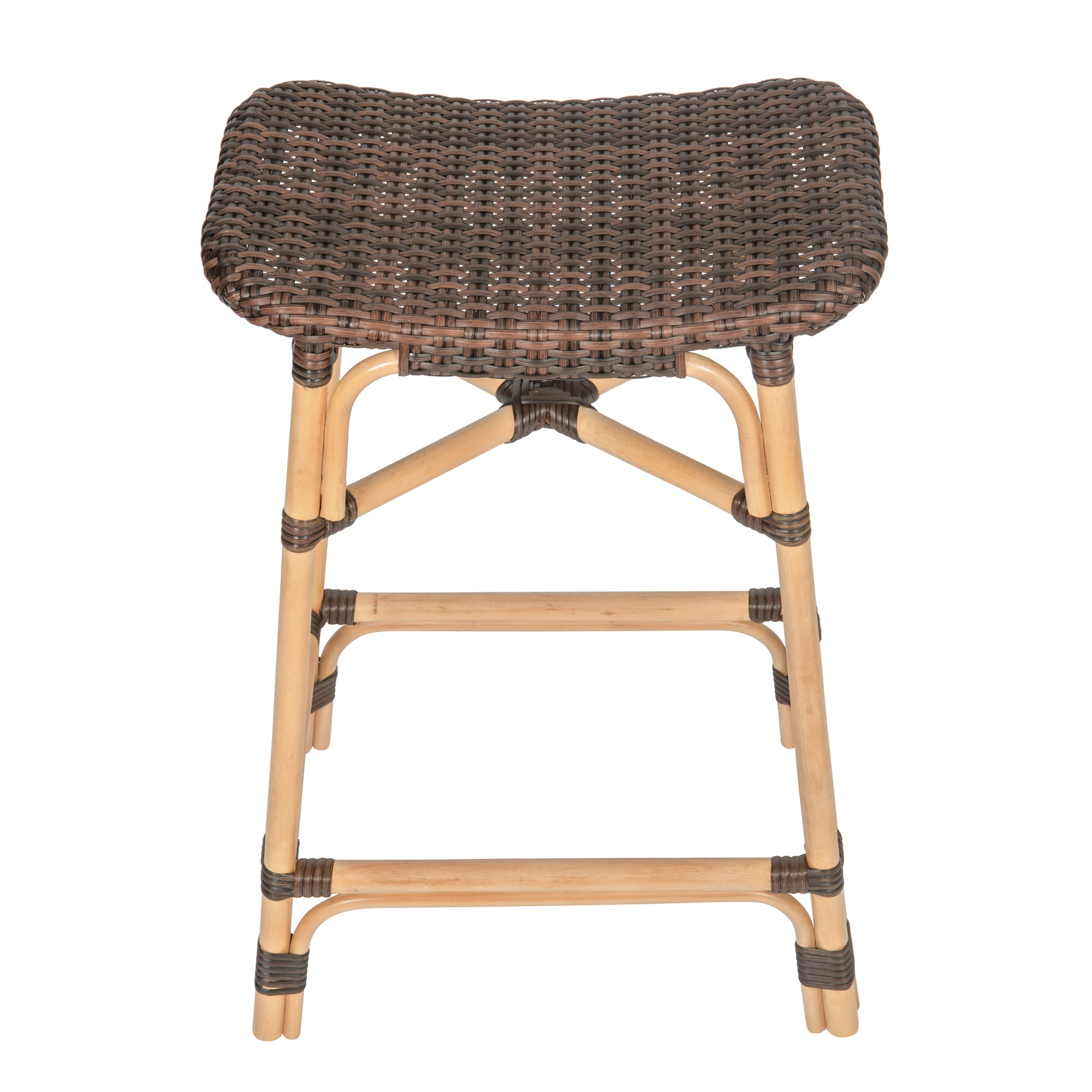 Rattan-Poly Rattan Saddle Counter Stool, Dark Brown