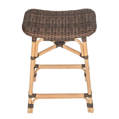 Rattan-Poly Rattan Saddle Counter Stool, Dark Brown
