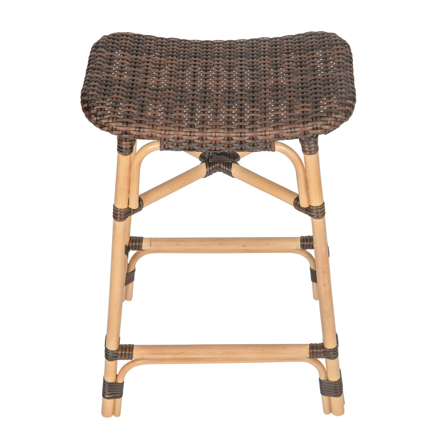 Rattan-Poly Rattan Saddle Counter Stool, Dark Brown