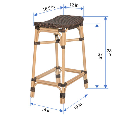 Rattan-Poly Rattan Saddle Counter Stool, Dark Brown