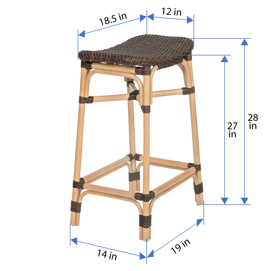 Rattan-Poly Rattan Saddle Counter Stool, Dark Brown