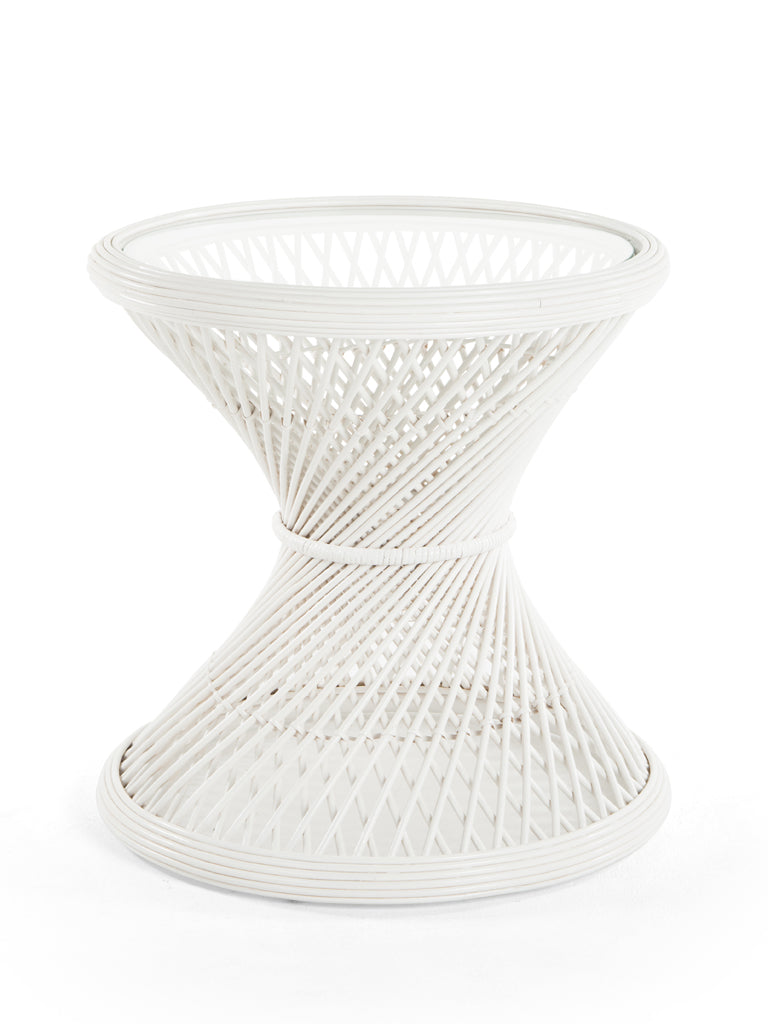 Peacock Rattan Side Table with Glass Top