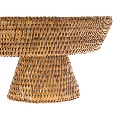 La Jolla Honey Brown Rattan Fruit Bowl Pedestal Close Up