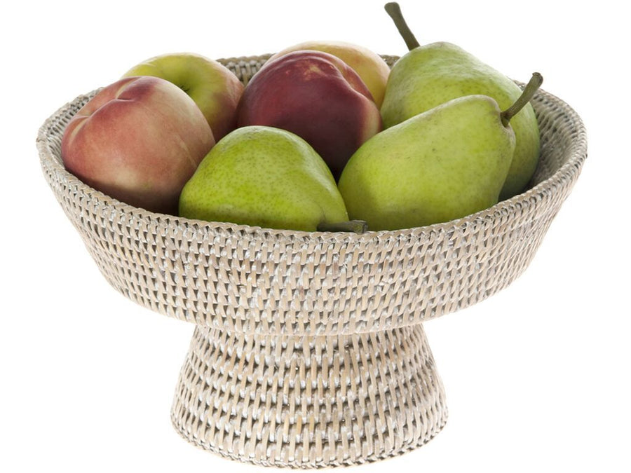 La Jolla White Pedestal Rattan Fruit Bowl