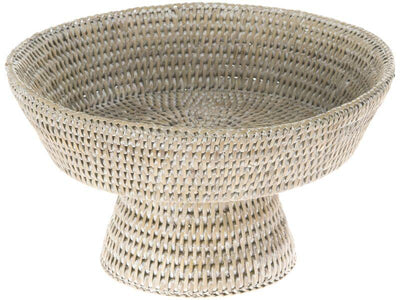 La Jolla White Pedestal Rattan Fruit Bowl