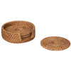 Loma Round Rattan Coasters with Holder, Set of 4 Coasters