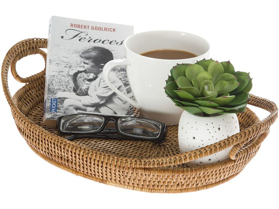 La Jolla Oval Rattan Tray with Looped Handles