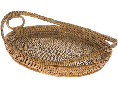 La Jolla Oval Rattan Tray with Looped Handles