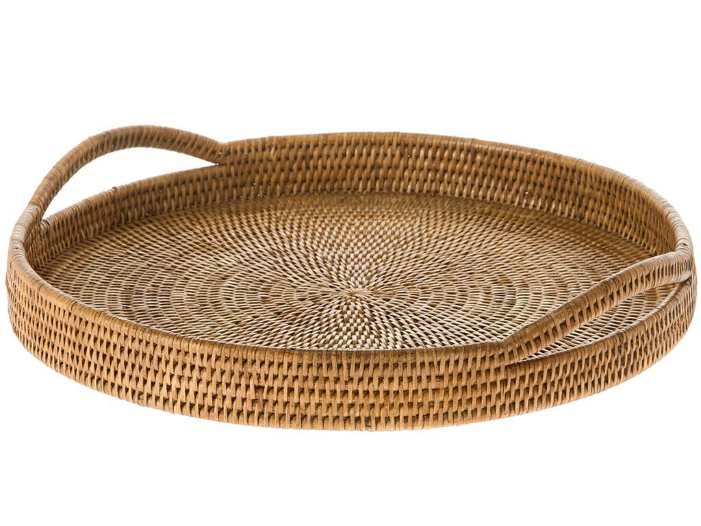 Whitewashed Rattan Oversized Round Tray, Kitchen Accessories