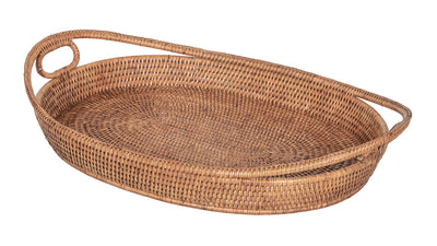 La Jolla Oval Rattan Tray with Looped Handles, Large