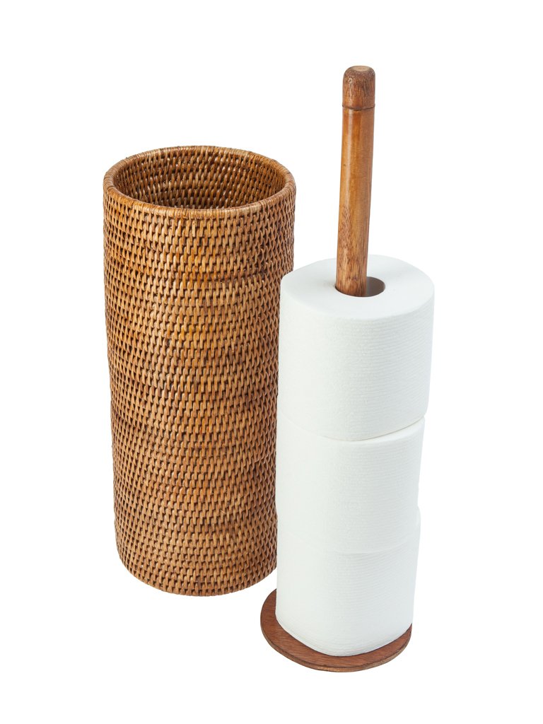 Rattan Cylinder Toilet Roll Holder Bathroom Storage Rattan Basket 