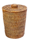 La Jolla Rattan Round Waste Basket with Plastic Insert & Lid