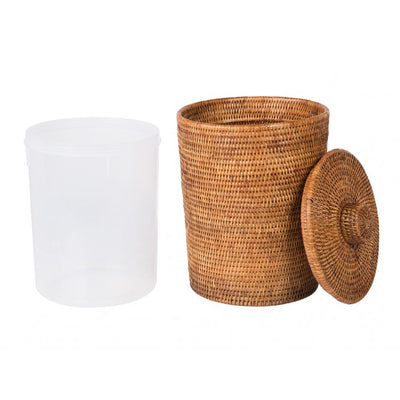 La Jolla Rattan Round Waste Basket with Plastic Insert & Lid