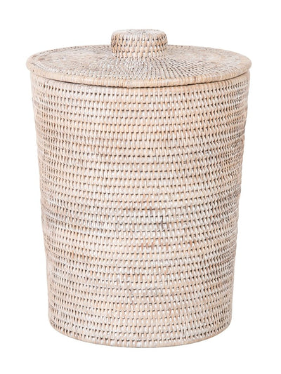 La Jolla Rattan Round Waste Basket with Plastic Insert & Lid, Large