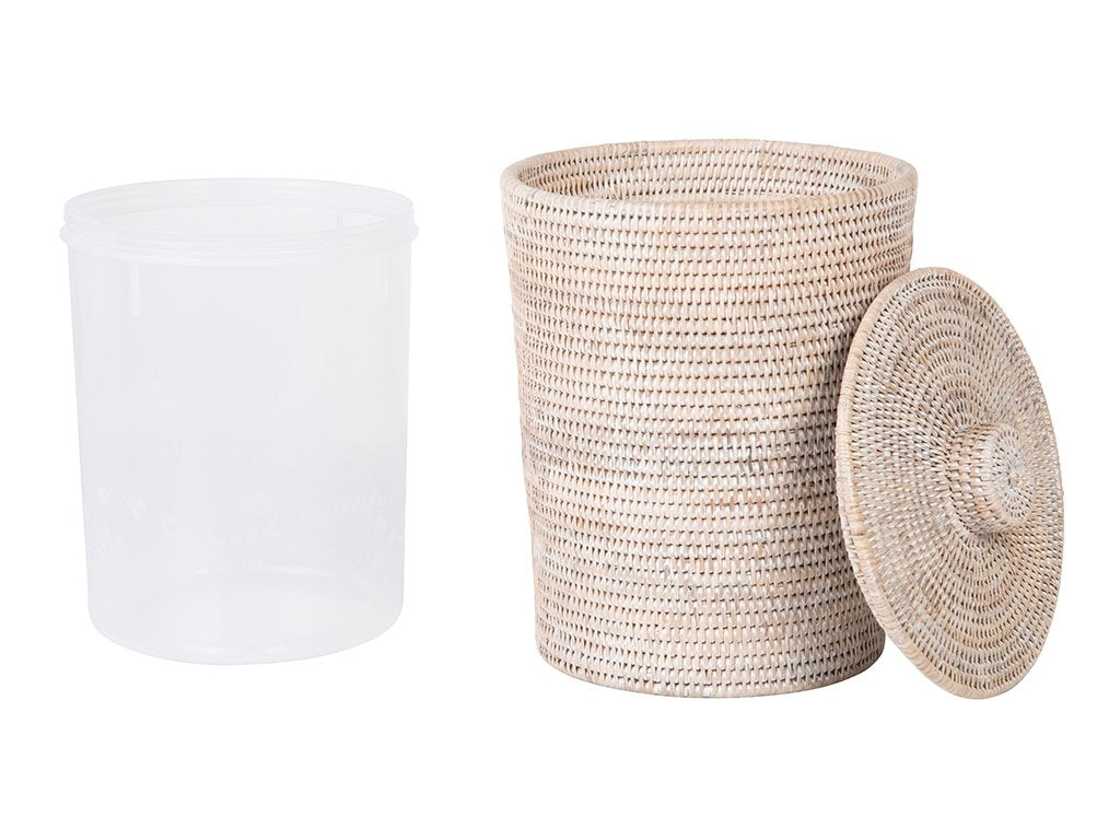 La Jolla Rattan Round Waste Basket with Plastic Insert & Lid