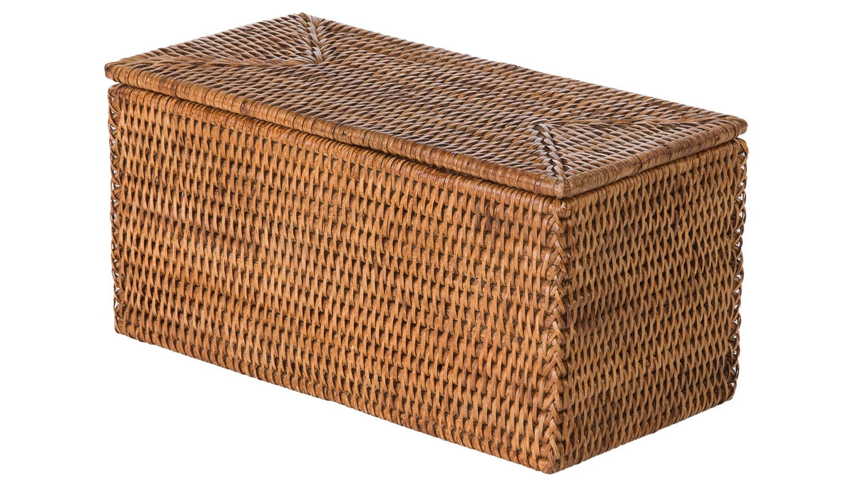Kouboo La Jolla Rectangular Rattan Box, Honey-Brown Toilet Roll Storage Basket