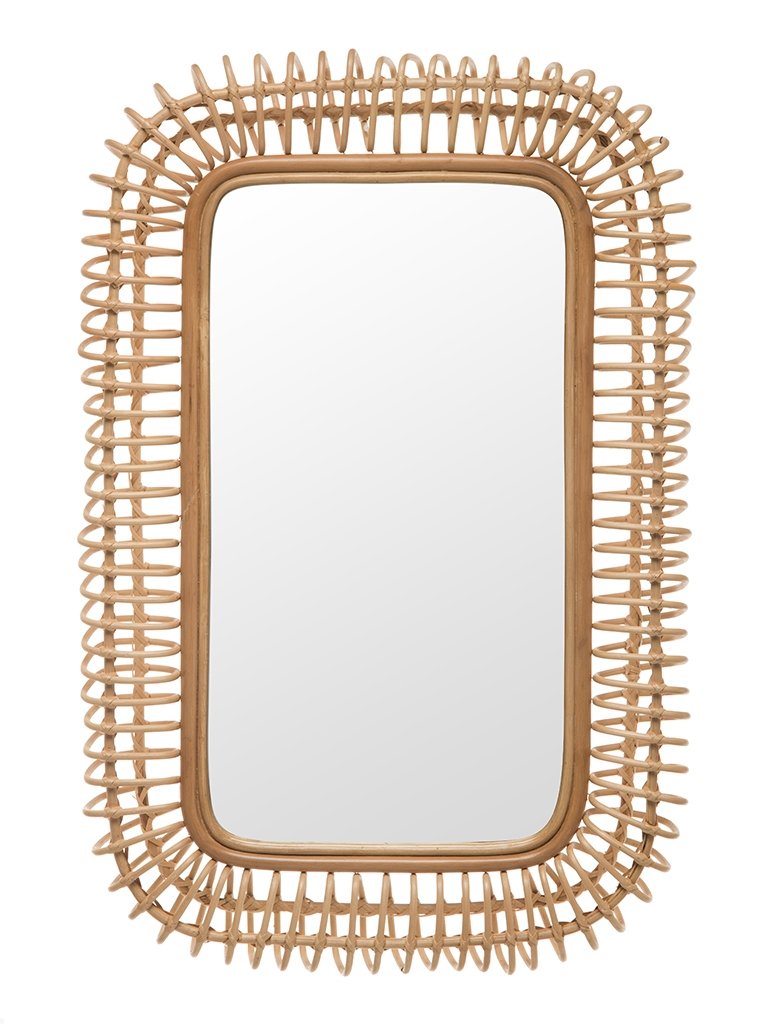 Rattan Coiled Rectangular Wall Mirror, Natural