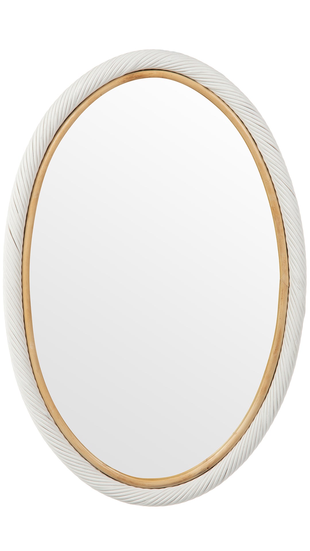 Oval Twisted Rattan Wall Mirror, White and Natural